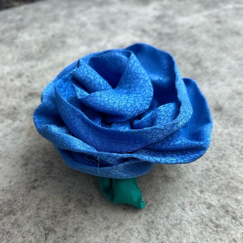 Vintage OOAK 80’s Blue Floral Silk Rosette Hair Clip
